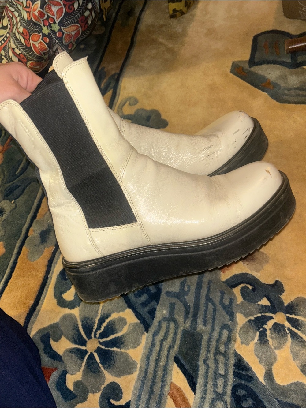 Vagabond White Patent Leather Platform Chunky Chelsea Boots size 41